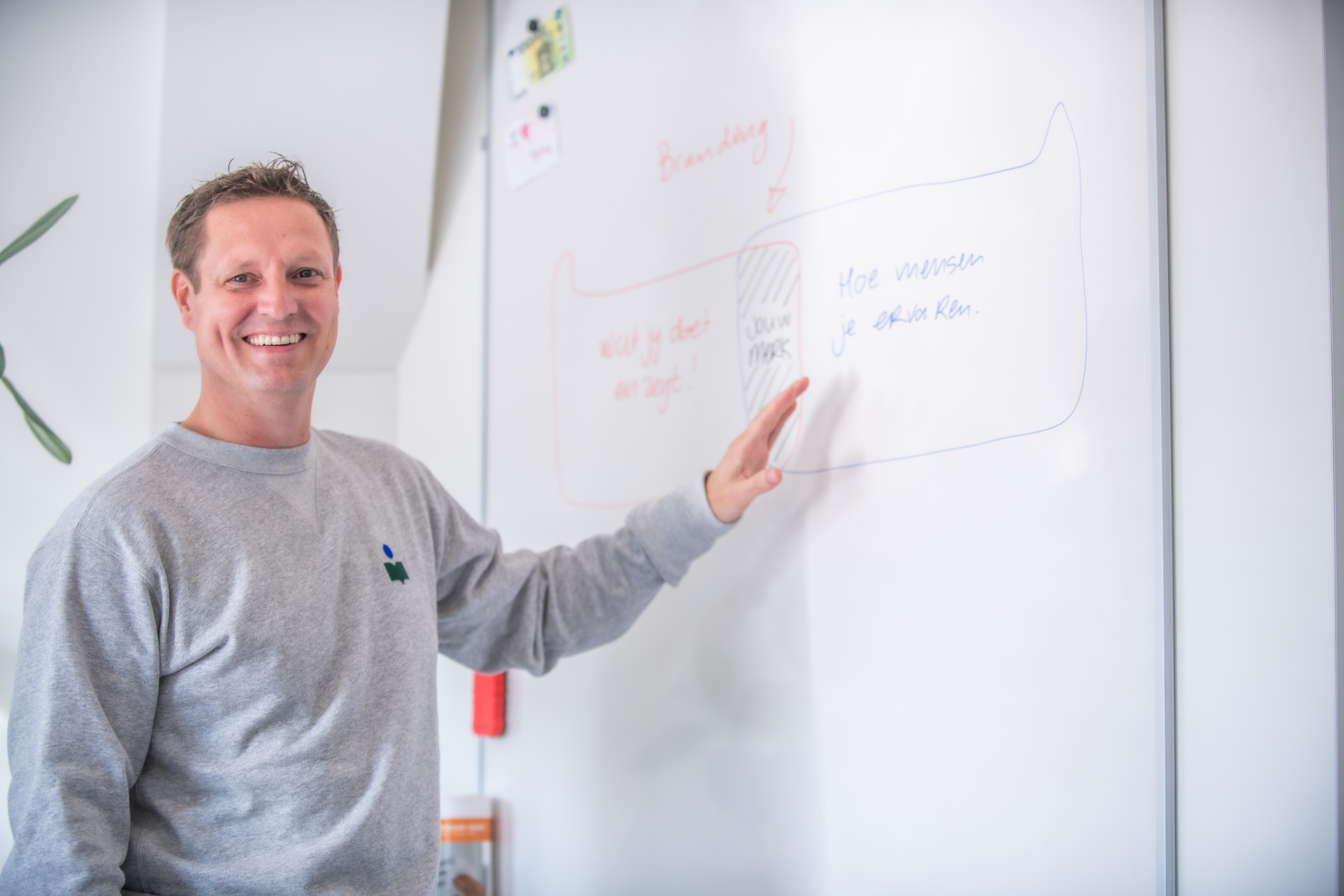Brandits-adviseur bij een whiteboard